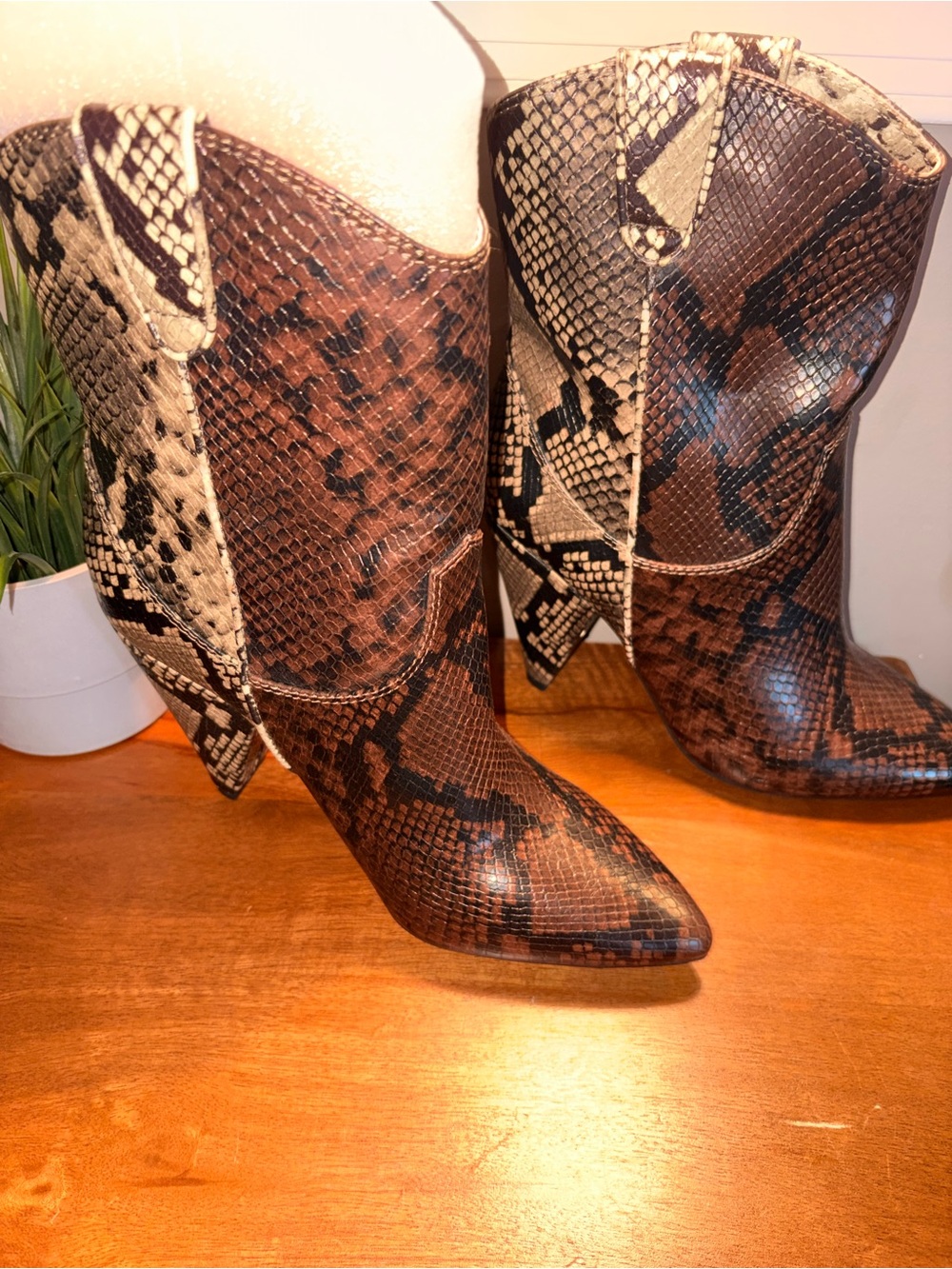 INC International Concepts Women’s Brown Snake-Print Western Boot